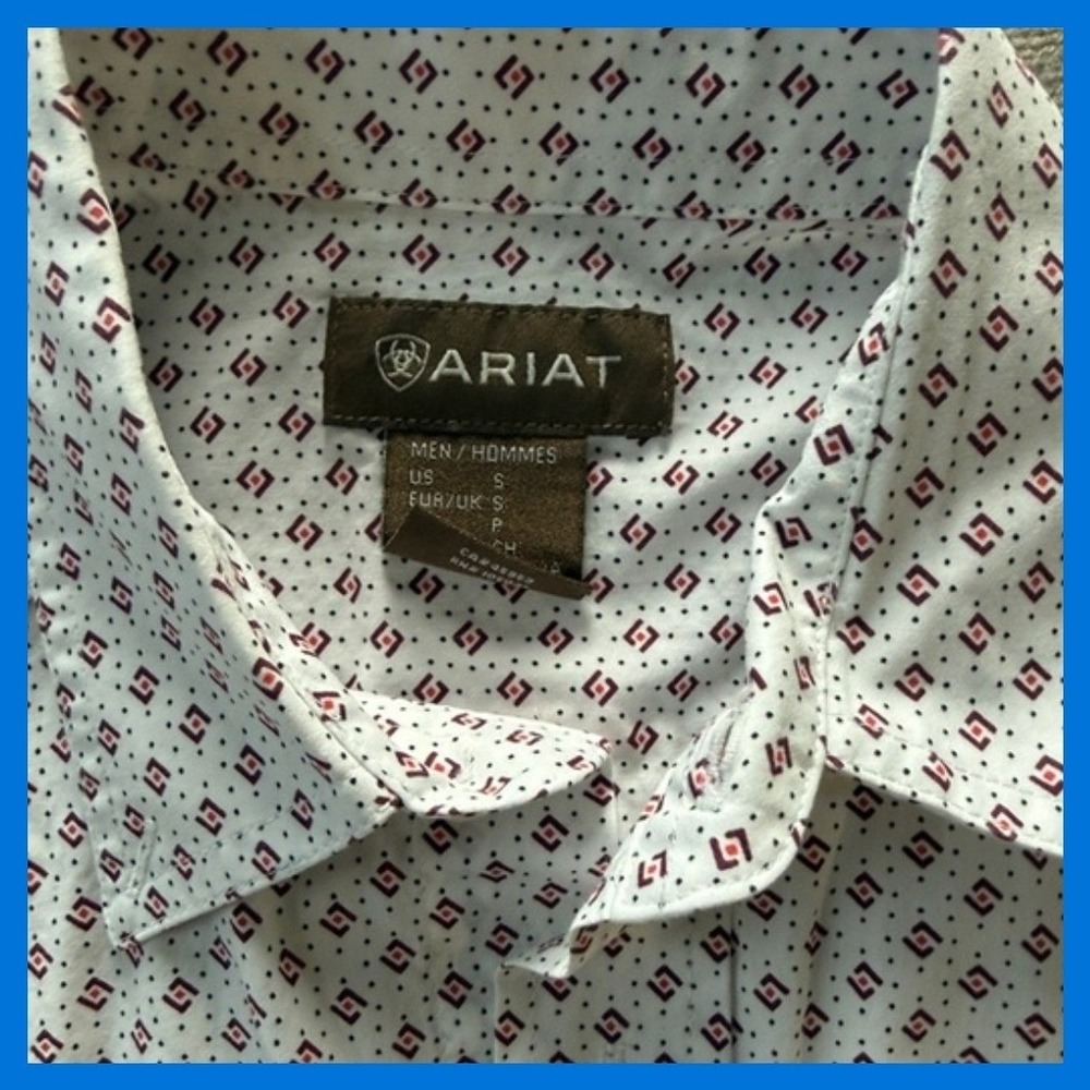 Ariat Button Down Shirt Men Small White Red Geometric Print Cowboy Western Rodeo - Picture 3 of 6
